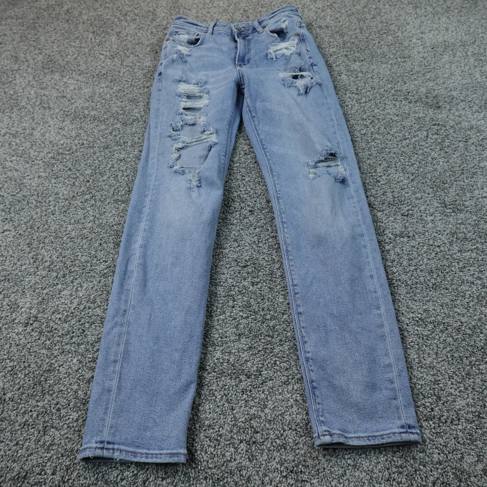 American Eagle Jeans Womens 2 Light Blue Denim Pants Mom High Rise Stretch Flex